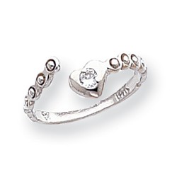 14k White Gold CZ Heart Adjustable Toe Ring
