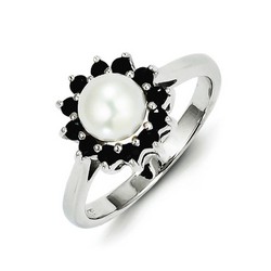 6mm FW Cult Button Pearl and Sapphire Ring in 925 Sterling Silver