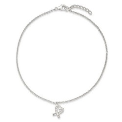 10 Inch CZ Pretzel Heart Anklet With 1 Inch Extension In 925 Sterling Silver