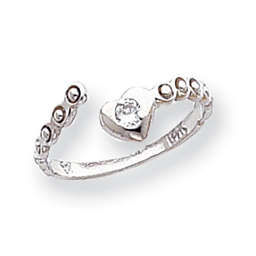 14k White Gold CZ Heart Adjustable Toe Ring