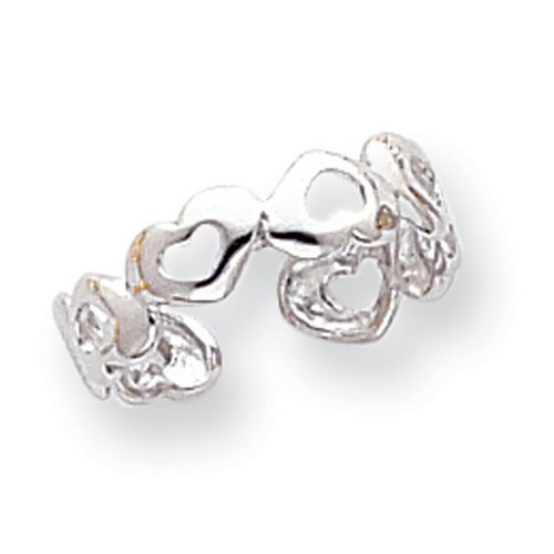 14k White Gold Hearts Adjustable Toe Ring