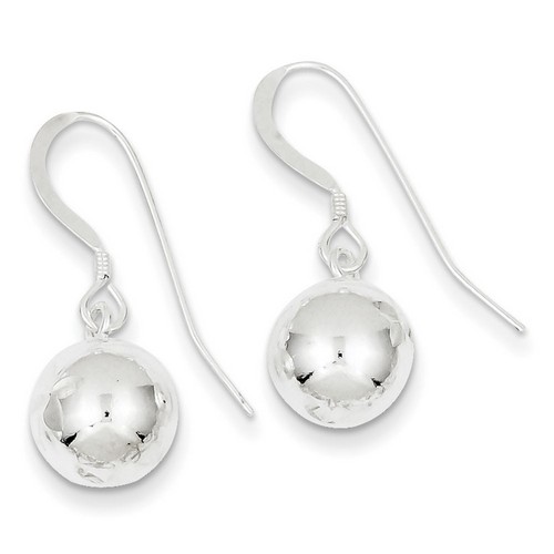 10mm Diamond Cut Bead Dangle Earrings in 925 Sterling Silver