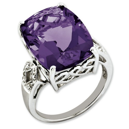 Amethyst & Diamond Bold Ring 925 Sterling Silver 14x12mm 3.5gr 14.1ct
