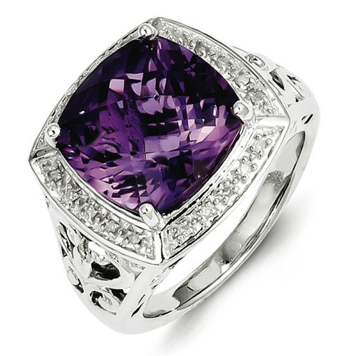 Amethyst & Diamond Bold Ring 925 Sterling Silver 15x16mm 7gr 5.45ct