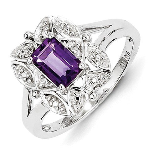 Amethyst & Diamond Fancy Ring 925 Sterling Silver 13x10mm 2.75gr 0.82ct