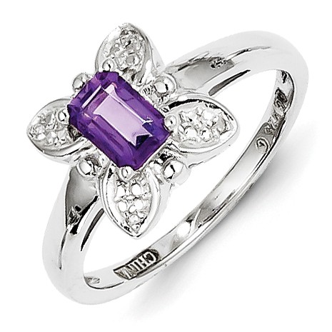 Amethyst & Diamond Butterfly Ring 925 Sterling Silver 9x8mm 2.78gr 0.59ct